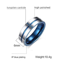 Load image into Gallery viewer, Thin Blue Line "Cross" Tungsten Ring