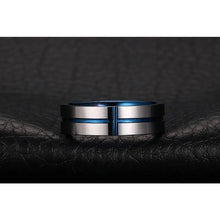 Load image into Gallery viewer, Thin Blue Line "Cross" Tungsten Ring