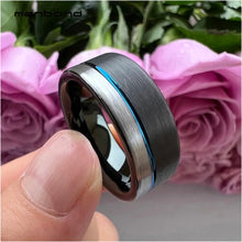 Load image into Gallery viewer, Thin Blue Line Black and/or Silver Tungsten Carbide 8 MM Ring (4 Styles)