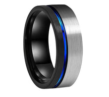 Load image into Gallery viewer, Thin Blue Line Black and/or Silver Tungsten Carbide 8 MM Ring (4 Styles)