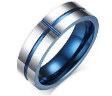 Load image into Gallery viewer, Thin Blue Line "Cross" Tungsten Ring