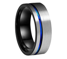 Load image into Gallery viewer, Thin Blue Line Black and/or Silver Tungsten Carbide 8 MM Ring (4 Styles)