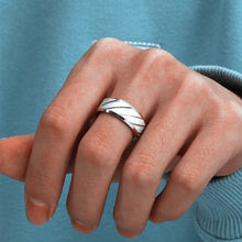 Load image into Gallery viewer, Thin Blue Line Solid Titanium Blue IP Striped Band Ring