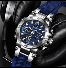 Load image into Gallery viewer, (LIMITED TIME FREE SHIPPING) Thin Blue Line Inspired Dual Display Waterproof Luxury Watch with Blue Silicone Band