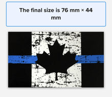 Load image into Gallery viewer, 3 Inch "Fabric Style" TATTERED Thin Blue Line Canada Flag Decal / Sticker