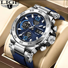 Load image into Gallery viewer, (LIMITED TIME FREE SHIPPING) Thin Blue Line Inspired Dual Display Waterproof Luxury Watch with Blue Silicone Band