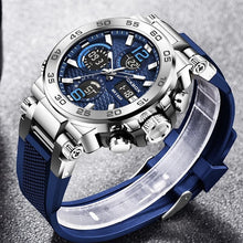 Load image into Gallery viewer, (LIMITED TIME FREE SHIPPING) Thin Blue Line Inspired Dual Display Waterproof Luxury Watch with Blue Silicone Band