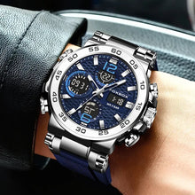 Load image into Gallery viewer, (LIMITED TIME FREE SHIPPING) Thin Blue Line Inspired Dual Display Waterproof Luxury Watch with Blue Silicone Band