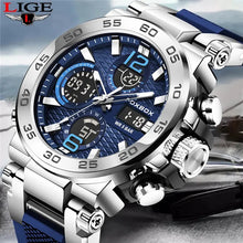 Load image into Gallery viewer, (LIMITED TIME FREE SHIPPING) Thin Blue Line Inspired Dual Display Waterproof Luxury Watch with Blue Silicone Band