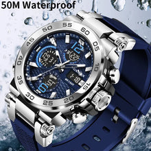 Load image into Gallery viewer, (LIMITED TIME FREE SHIPPING) Thin Blue Line Inspired Dual Display Waterproof Luxury Watch with Blue Silicone Band