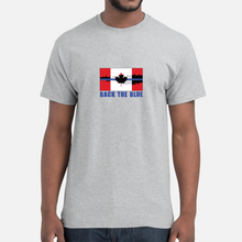 Load image into Gallery viewer, Blue Breaking Through (Back the Blue) T-Shirt Unisex and Ladies Large Logo on Front
