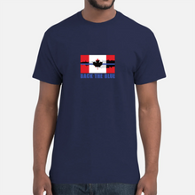Load image into Gallery viewer, Blue Breaking Through (Back the Blue) T-Shirt Unisex and Ladies Large Logo on Front