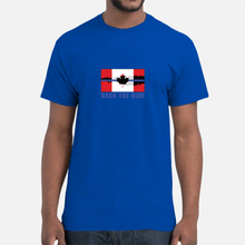 Load image into Gallery viewer, Blue Breaking Through (Back the Blue) T-Shirt Unisex and Ladies Large Logo on Front