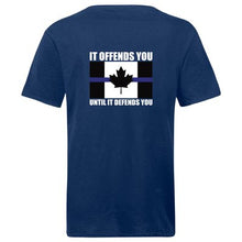 Load image into Gallery viewer, TBLC Spartan Flag Offends Until It Defends T-Shirt
