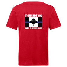 Load image into Gallery viewer, TBLC Spartan Flag Offends Until It Defends T-Shirt