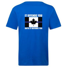 Load image into Gallery viewer, TBLC Spartan Flag Offends Until It Defends T-Shirt
