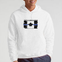 Load image into Gallery viewer, BIG MAN (4XL ) Original Tattered Thin Blue Line Canadian (BLACK or WHITE) Flag Classic Unisex Hoodie (with FREE sticker for a limited time)
