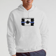 Load image into Gallery viewer, BIG MAN (4XL ) Original Tattered Thin Blue Line Canadian (BLACK or WHITE) Flag Classic Unisex Hoodie (with FREE sticker for a limited time)