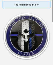 Load image into Gallery viewer, Thin Blue Line Canada 3 " Round Spartan Helmet Sticker / Decal (Regular or Holographic)