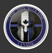 Load image into Gallery viewer, Thin Blue Line Canada 3 " Round Spartan Helmet Sticker / Decal (Regular or Holographic)