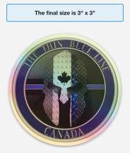 Load image into Gallery viewer, Thin Blue Line Canada 3 " Round Spartan Helmet Sticker / Decal (Regular or Holographic)