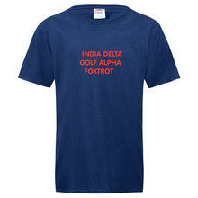 Load image into Gallery viewer, INDIA DELTA GOLF ALPHA FOXTROT Fruit of the Loom® Unisex T-shirt