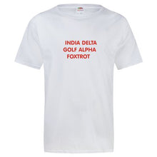 Load image into Gallery viewer, INDIA DELTA GOLF ALPHA FOXTROT Fruit of the Loom® Unisex T-shirt