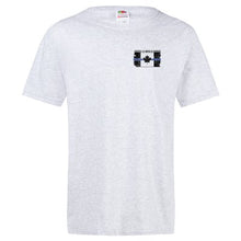Load image into Gallery viewer, Original Tattered Thin Blue Line Canadian Flag Classic Men's/Unisex  T-Shirt (small logo left chest/optional large logo on back)
