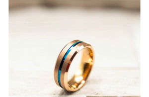 Thin Blue Line Rose Gold Tungsten Carbide Ring