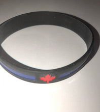 Load image into Gallery viewer, Thin Blue Line Silicone Back The Blue, Blue Lives Matter, Thin Blue Line , Thin Blue Line Maple Leaf , Thin Blue Line Canadian Flag, Defend This Line, Got Your Six, Thin Silver Line (Corrections) Wristband / Bracelet