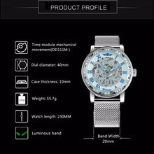 Load image into Gallery viewer, T Winner Thin Blue Line Inspired Women’s Skeleton / Mechanical Watch (FREE Shipping)