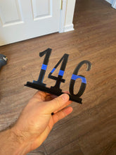 Load image into Gallery viewer, Thin Blue / Red / Silver / Yellow / Green Line 3D printed Badge Number Displays