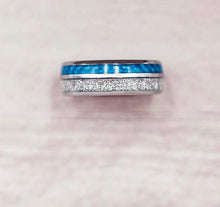 Load image into Gallery viewer, Thin Blue Line Inspired Blue Inlay Meteorite Ring (FREE Shipping)