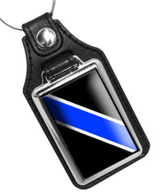 Load image into Gallery viewer, THIN BLUE LINE POLICE SHERIFF FAUX LEATHER KEY RING