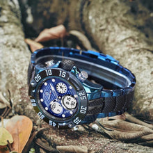 Load image into Gallery viewer, Thin Blue Line GOLDENHOUR Fashion Sport Digital Men’s Dual Time LED Alarm Chronograph Display Full Steel Quartz Watch (FREE Shipping)