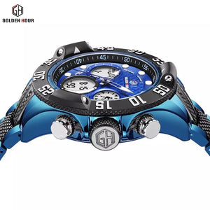 Thin Blue Line GOLDENHOUR Fashion Sport Digital Men’s Dual Time LED Alarm Chronograph Display Full Steel Quartz Watch (FREE Shipping)