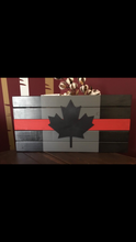 Load image into Gallery viewer, Beautiful Handcrafted Wooden Thin Blue Line / Thin Red /Thin White / Thin Silver / Thin Green or Thin Yellow Canadian Flag Sign