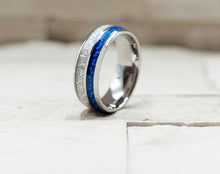 Load image into Gallery viewer, Thin Blue Line Inspired Blue Inlay Meteorite Ring (FREE Shipping)