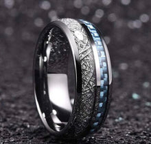 Load image into Gallery viewer, Thin Blue Line Inspired Blue Inlay Meteorite Ring (FREE Shipping)