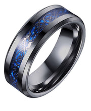 Load image into Gallery viewer, Thin Blue Line Stainless Steel 8mm Blue Black Dragon Pattern Beveled Edges For Men 7-14