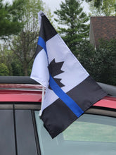Load image into Gallery viewer, ( 2 Pack) 18” x 11.5 “ Thin Blue Line Canada Motorcycle / Boat / Vehicle Flag with Mounting Pole FREE shipping!