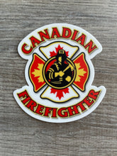 Load image into Gallery viewer, Canadian Firefighter Decal / Sticker (Regular or Holographic) 2.86 &quot; x 3 &quot;