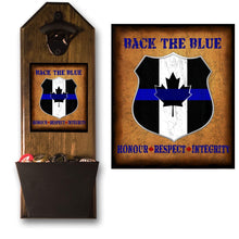 Load image into Gallery viewer, You must go to canam-thinblueline.ecwid.com to purchase these! THIN BLUE LINE CANADA WALL BOTTLE OPENER AND CAP CATCHER