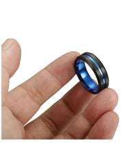 Load image into Gallery viewer, Thin Blue Line 8mm Tungsten Ring for Grooved Brushed Size 7-14