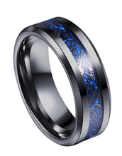 Load image into Gallery viewer, Thin Blue Line Stainless Steel 8mm Blue Black Dragon Pattern Beveled Edges For Men 7-14