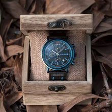 Load image into Gallery viewer, Thin Blue Line Inspired BOBO BIRD Men’s Wooden Watch  with engraved Name or Badge # (FREE Shipping)