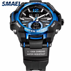 Thin Blue Line Inspired Sports Watch Waterproof 50M Analog Alarm Clock Big Dial Dual Display Wristwatch Digital Watch Stopwatch