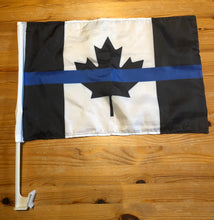 Load image into Gallery viewer, ( 2 Pack) 18” x 11.5 “ Thin Blue Line Canada Motorcycle / Boat / Vehicle Flag with Mounting Pole FREE shipping!