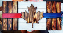 Load image into Gallery viewer, Burnt Thin Blue Line First Responders Wooden Flag (FREE Shipping)
