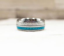 Load image into Gallery viewer, Thin Blue Line Inspired Blue Inlay Meteorite Ring (FREE Shipping)